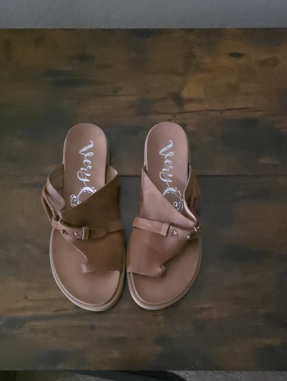 Abella Tan Crossover Leather Slide Sandals